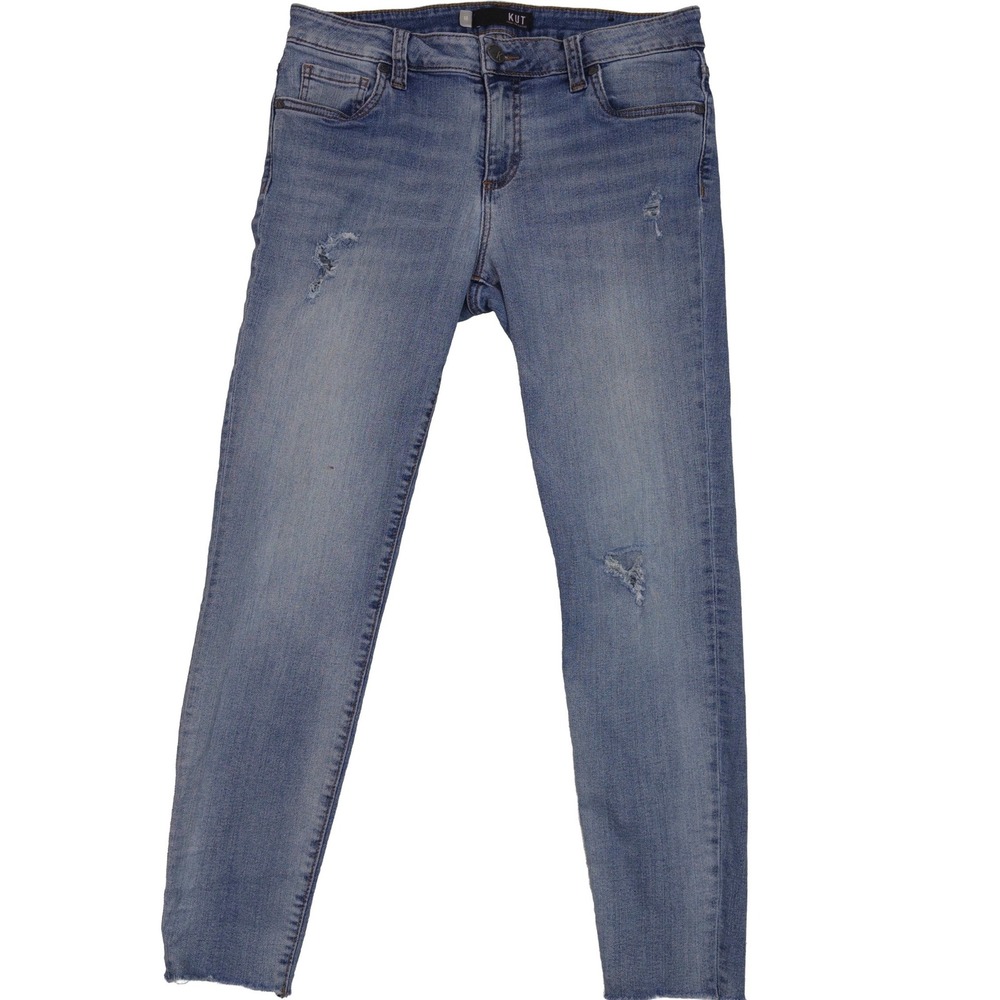 Kut from the Kloth Connie Ankle Skinny Jeans 10 Womens Distressed Raw Hem Blue